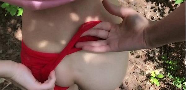  I took my stepsister to the forest, she did a blowjob, I fucked her from behind and cum in her panties